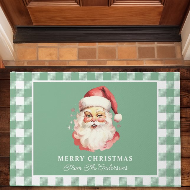 Vintage Santa Green Gingham Personalised Christmas Doormat (Creator Uploaded)