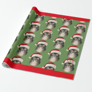 Vintage Santa Hat Cat Art Wrapping Paper