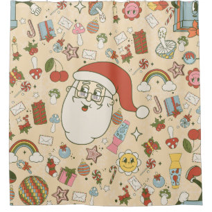 vintage santa hippie groovy christmas shower curtain