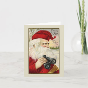Vintage Santa Holding Binoculars Note Card