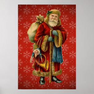 Vintage Santa Holding Staff Poster