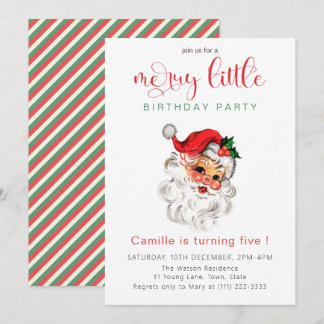 Vintage Santa Holiday Birthday Invitation