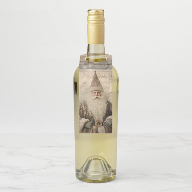 Vintage Santa Holiday Bottle Tag (On Bottle)