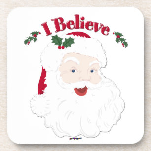 Vintage Santa I Believe Christmas Coaster