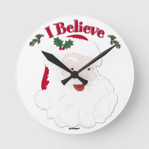 Vintage Santa I Believe Christmas Round Clock