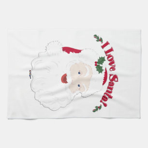 Vintage Santa I Love Santa! Tea Towel