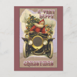 Vintage Santa in a Vintage Car Christmas Card
