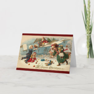 Vintage Santa in Aeroplane Holiday Card