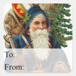 Vintage Santa in Blue Christmas Gift Tag