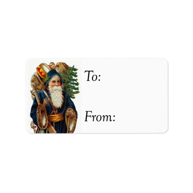 Vintage Santa In Blue With Toys Gift Tag (Front)