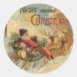 Vintage Santa in his reindeer sleigh Classic Round Sticker