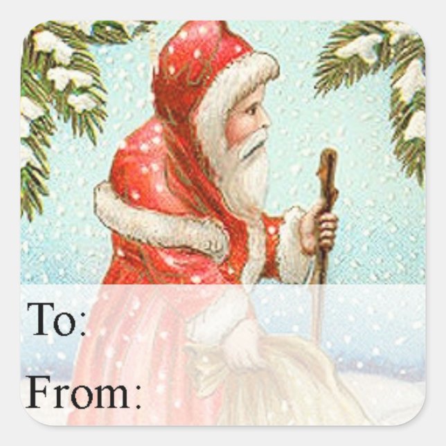 Vintage Santa in Snow Gift Tag (Front)
