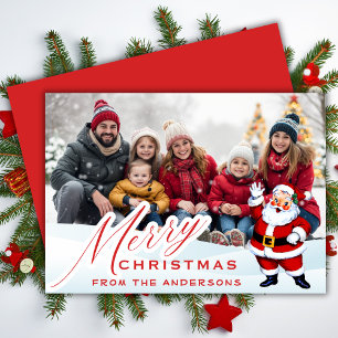 Vintage Santa In Snow Merry Christmas Custom Photo Holiday Card