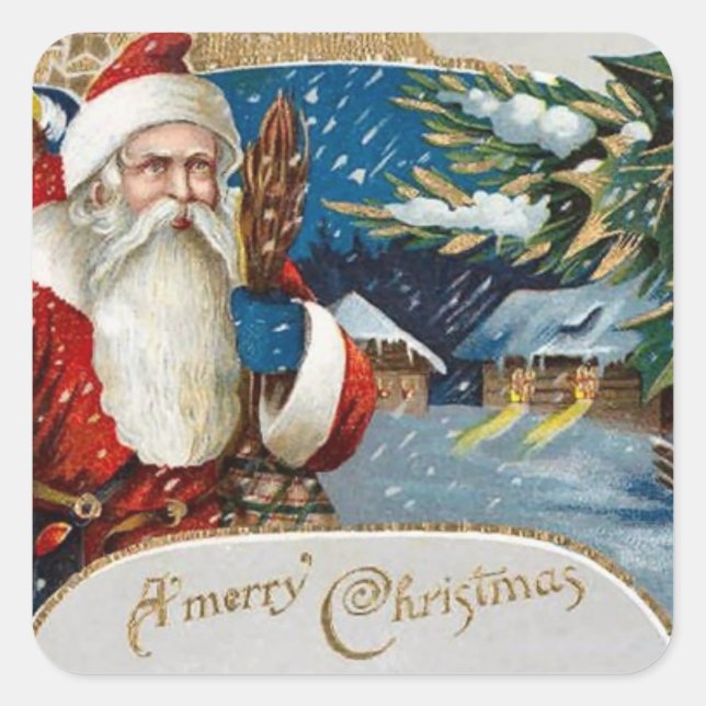 Vintage Santa In Snow Square Sticker (Front)