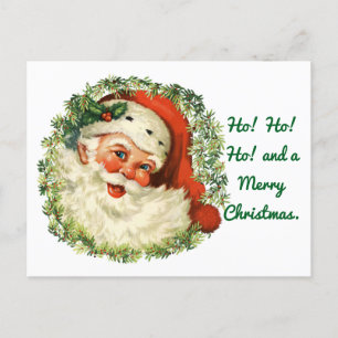 Vintage Santa In Wreath Holiday Postcard