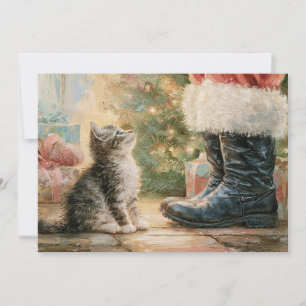Vintage Santa Kitten Tree Christmas Holiday Card