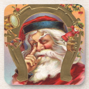 Vintage Santa Knows Set of Cork Coasters