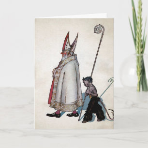Vintage Santa & Krampus Christmas Card