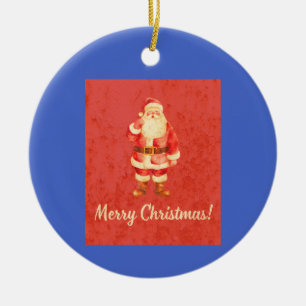 Vintage Santa Merry Christmas Ceramic Ornament