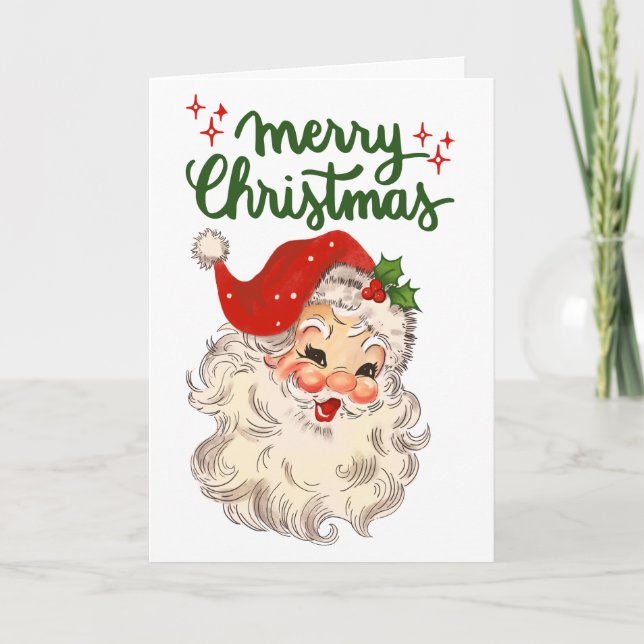 Vintage Santa Merry Christmas family holiday Card (Front)