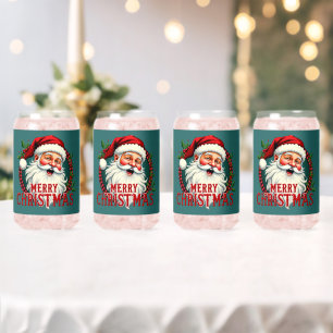Vintage Santa Merry Christmas Illustration Can Glass