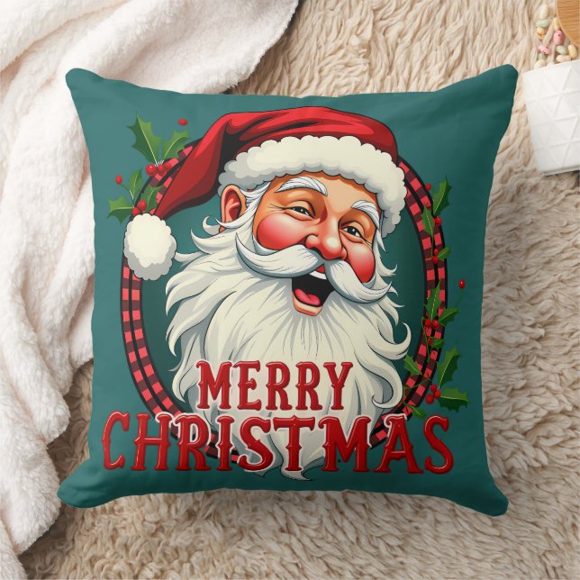 Vintage Santa Merry Christmas Illustration Cushion (Blanket)