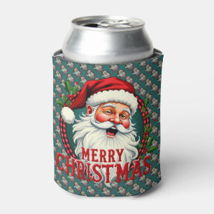 Vintage Santa Merry Christmas Illustration Patten Can Cooler