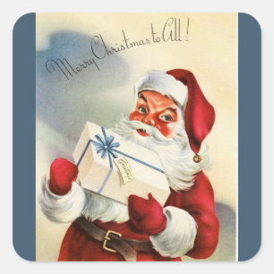 Vintage Santa Merry Christmas to All Blue Square Sticker