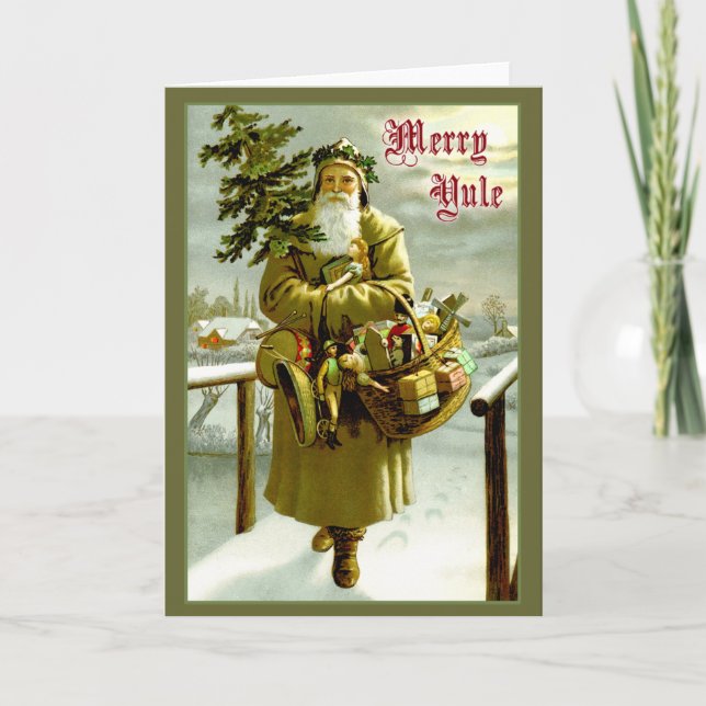 Vintage Santa - Merry Yule Holiday Card (Front)