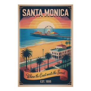 Vintage Santa Monica California Retro Travel Poster