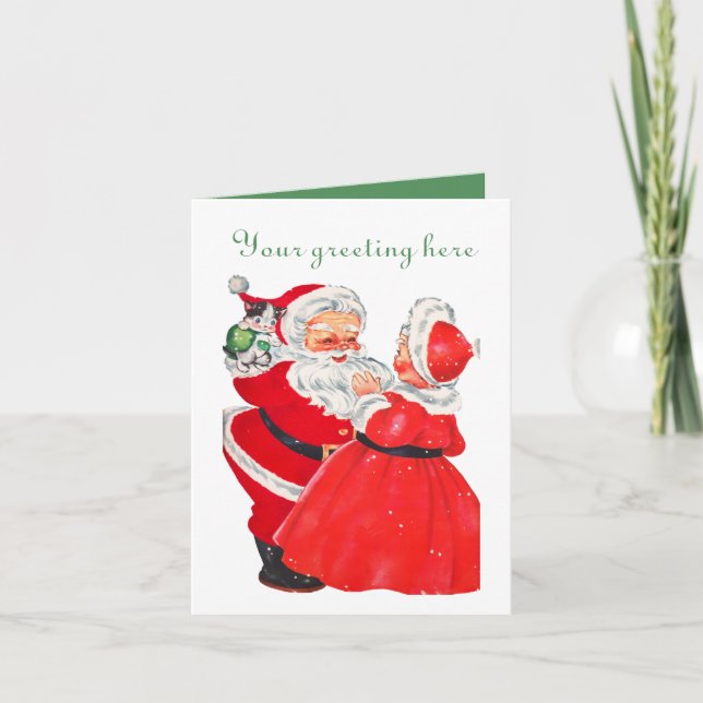 Vintage Santa Mrs. Claus Christmas  Holiday Card (Front)