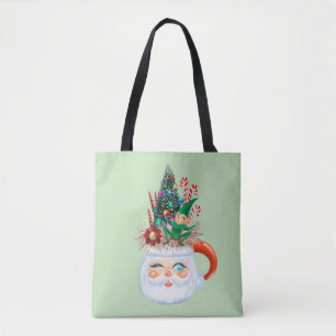 Vintage Santa Mug Mint Green Tote Bag