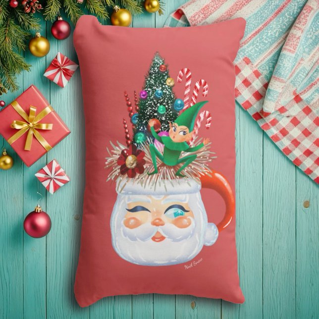 Vintage Santa Mug Red (long) Throw Pillow (Creator Uploaded)