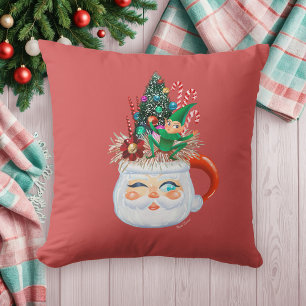 Vintage Santa Mug Throw Pillow