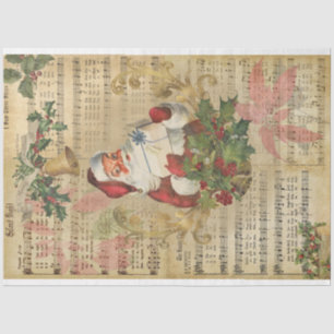 Vintage Santa Music Poinsettia Christmas Decoupage Tissue Paper