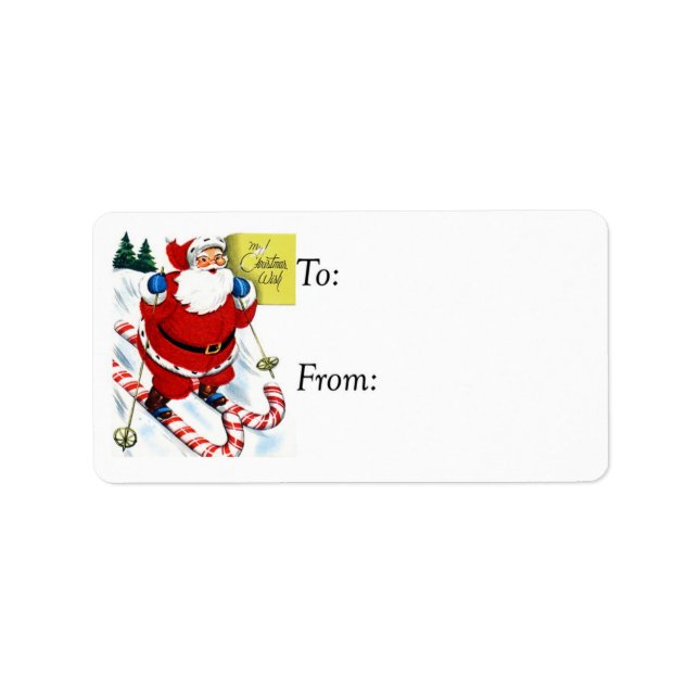 Vintage Santa on Candy Cane Skiis Gift Tag (Front)