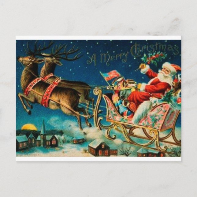 Vintage Santa on Sleigh Holiday Postcard (Front)