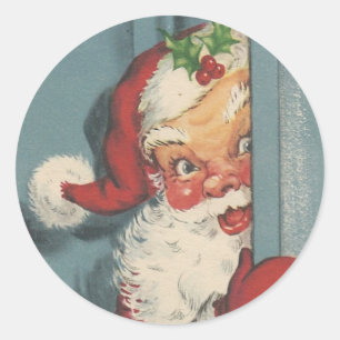 Vintage Santa Peeking Classic Round Sticker
