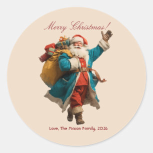 Vintage Santa Personalised Christmas Design Classic Round Sticker