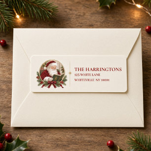 Vintage Santa Personalised Christmas Return Address Label