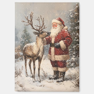 Vintage Santa Petting A Reindeer Painting Magnet