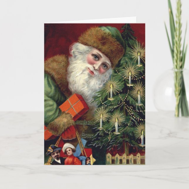 Vintage Santa Photo Insert Christmas Card Template (Front)
