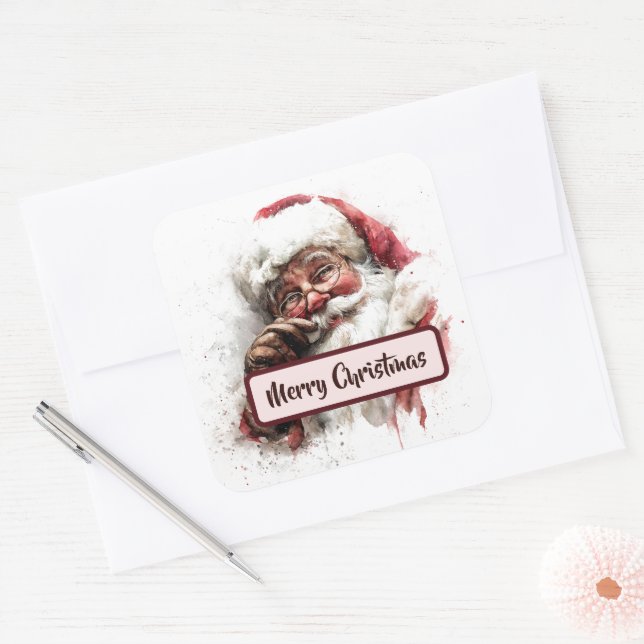 Vintage Santa Photo & Merry Christmas Sticker (Envelope)