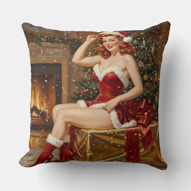 Vintage Santa Pin-up Art Cushion (Front)