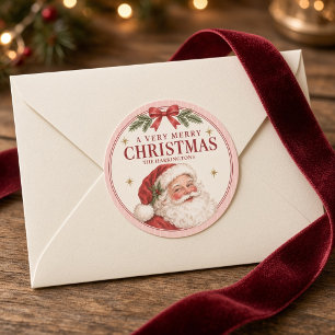 Vintage Santa Pink Christmas Classic Round Sticker