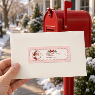 Vintage Santa Pink Christmas Return Address Label