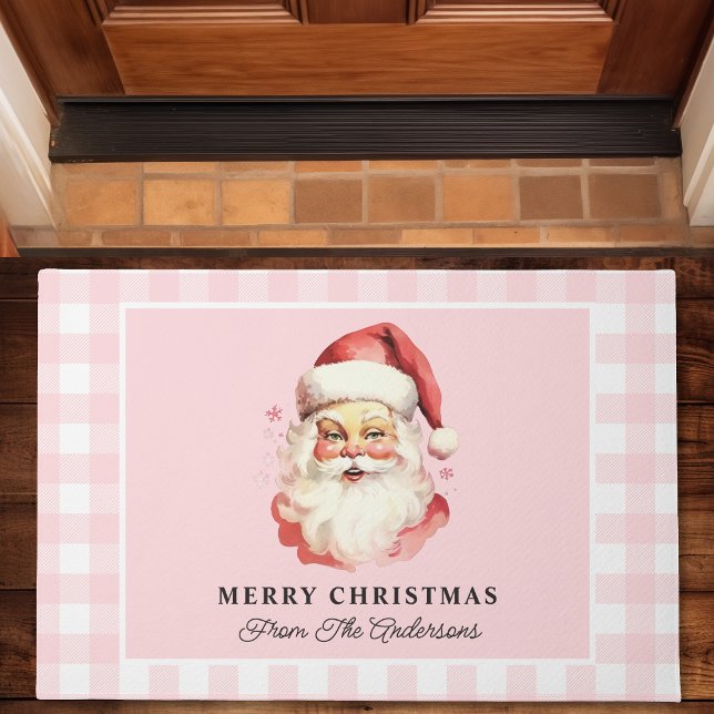 Vintage Santa Pink Gingham Personalised Christmas Doormat (Creator Uploaded)
