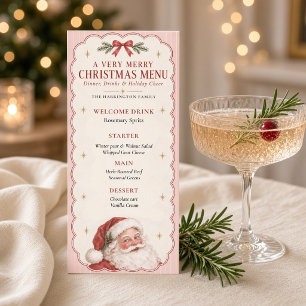 Vintage Santa Pink Stripe Christmas Dinner Menu