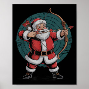 Vintage Santa Playing Archery Retro Christmas Holi Poster