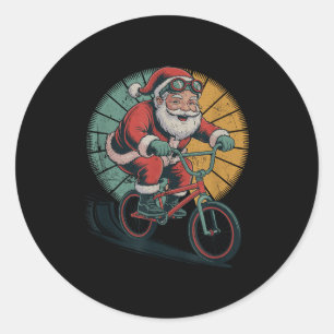 Vintage Santa Playing Bmx Retro Christmas Holiday  Classic Round Sticker